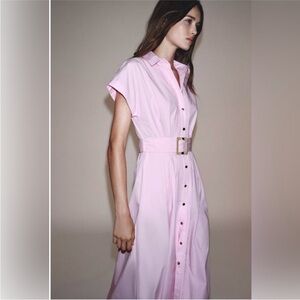 Zara ZW Collection Poplin Shirt Dress Pink Small NWT